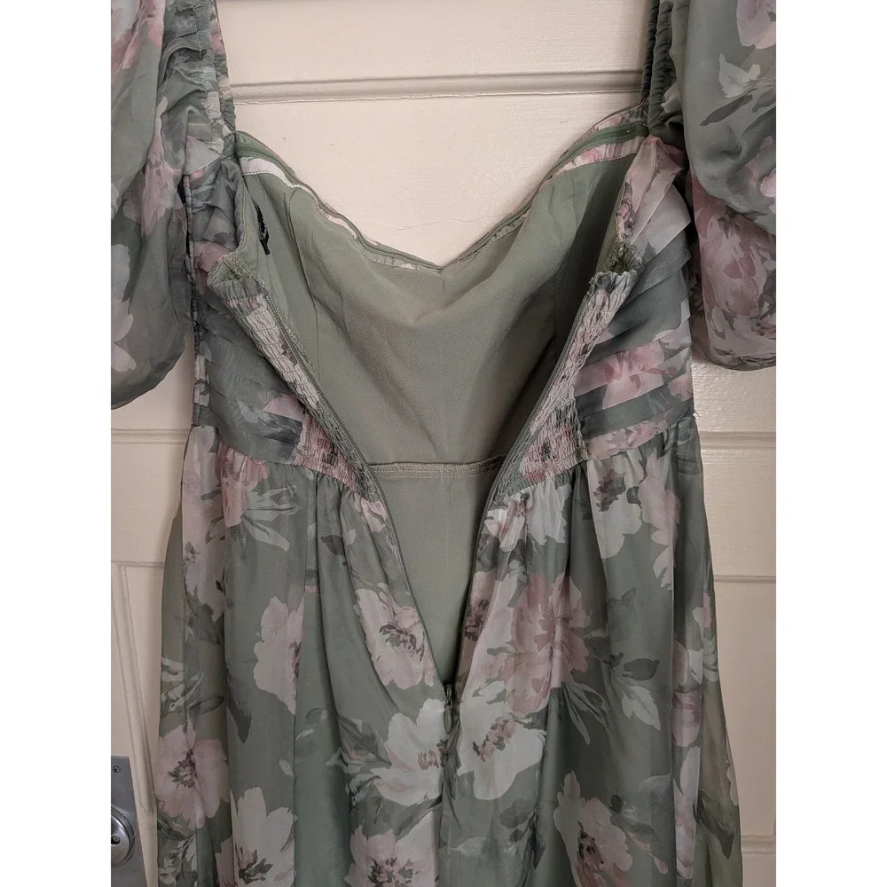 Abercrombie & Fitch Emerson Off-The-Shoulder Drama Maxi Dress Sage Green Petite